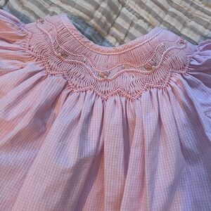 Petit Ami Pink Smocked Gingham Girls Matching Set